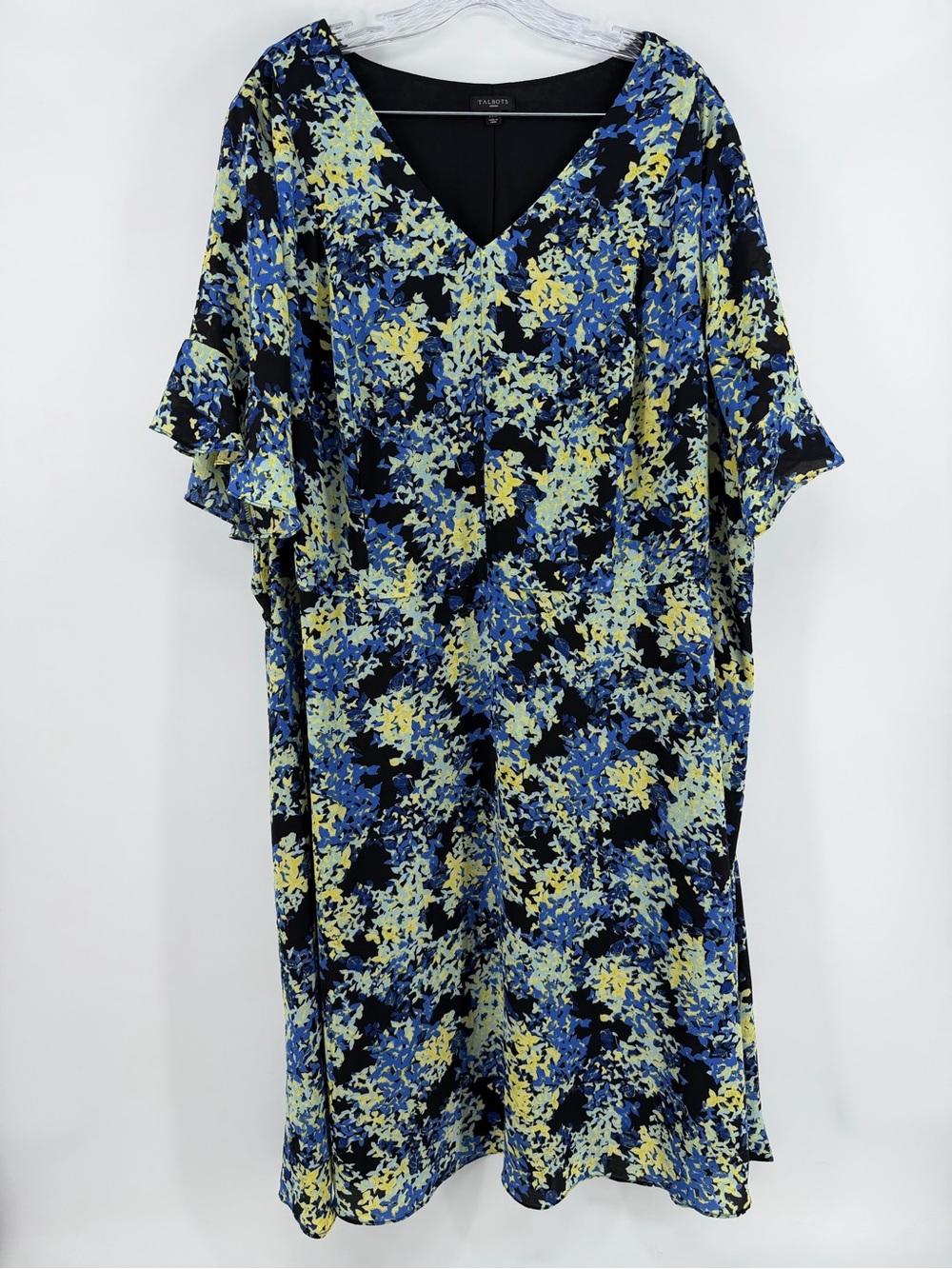 Talbots Watercolor Floral V-Neck Flutter Sleeve Dress, Fully Lined, Women's 22W